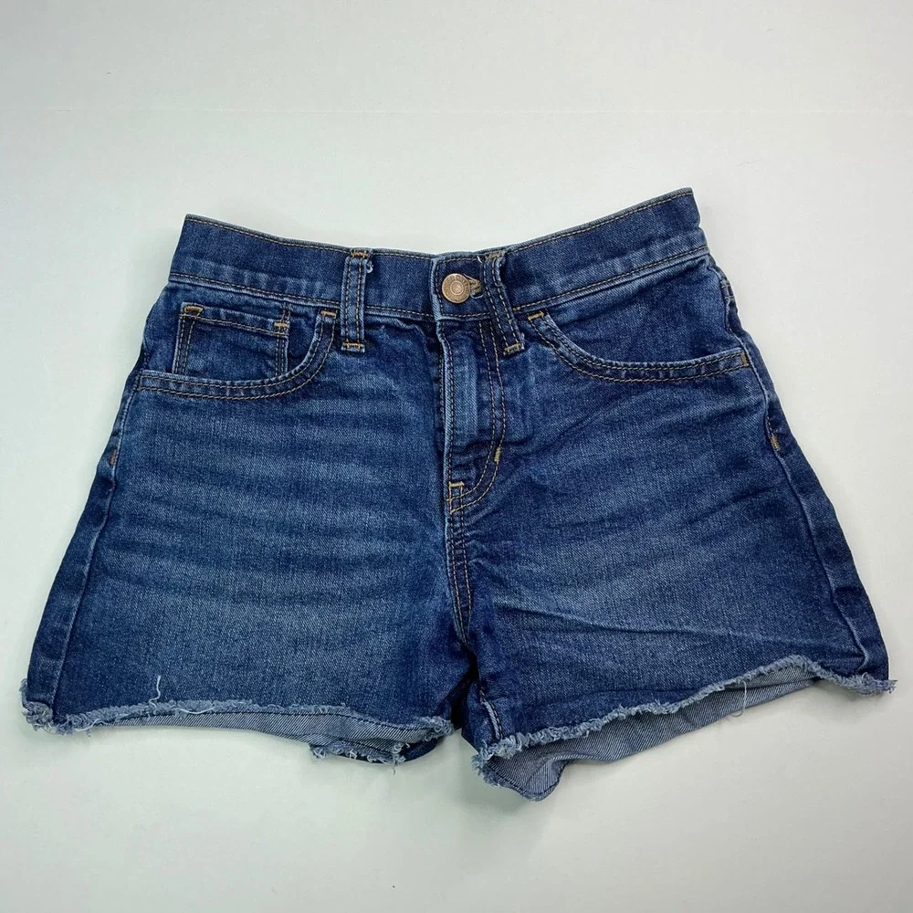Old Navy Dark Indigo Denim Shorts Kids Size 10 Sky High Rise Raw Hem